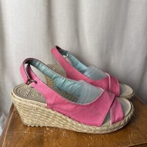 Women’s Crocs Pink A-Leigh Linen Slingback Espadrille Wedge Sandals Size‎ 7